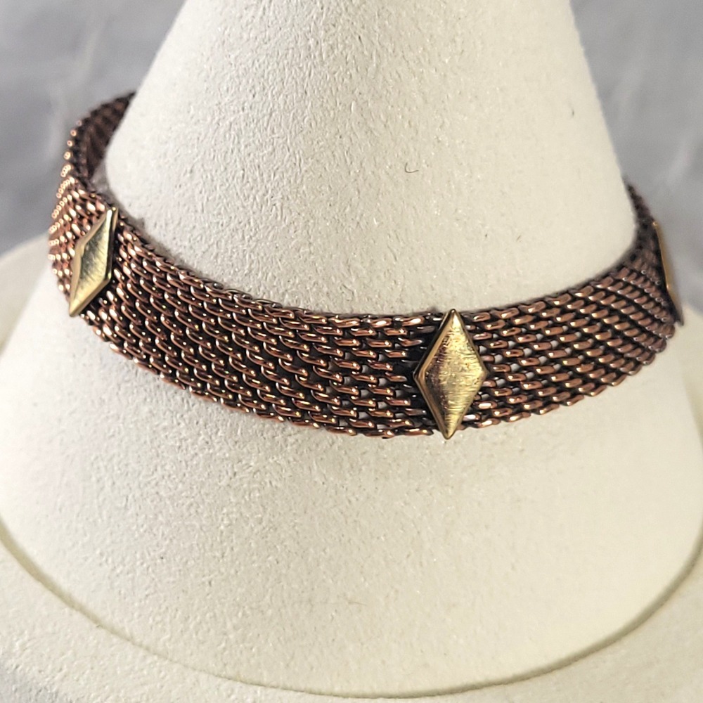 Solid Copper Mesh Bracelet 6.75 Copper Woven Diamond Station Vintage Style